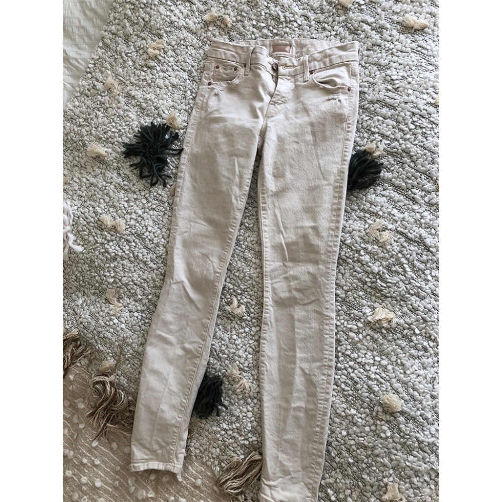 Mother Denim Distressed Cream Skinny Jeans